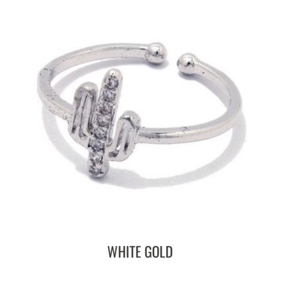 24K White Gold Minimalist Cactus Ring - Picture 5 of 5